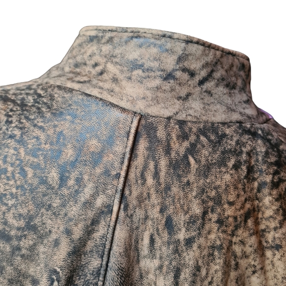 VINTAGE 80s Sujari 14 Real Leather Tan Black Patterned Jacket - Picture 11 of 13